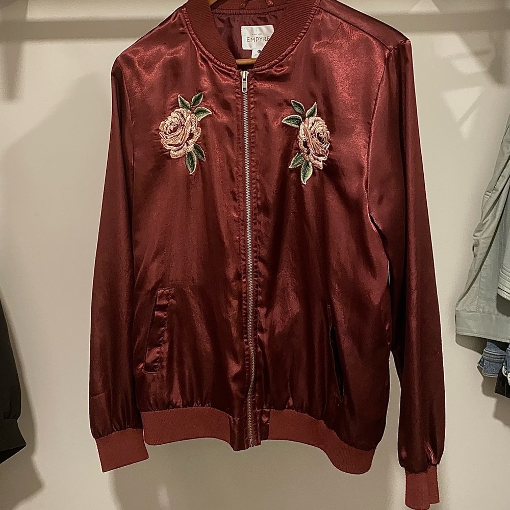 Empyre Satin Maroon Bomber Jacket